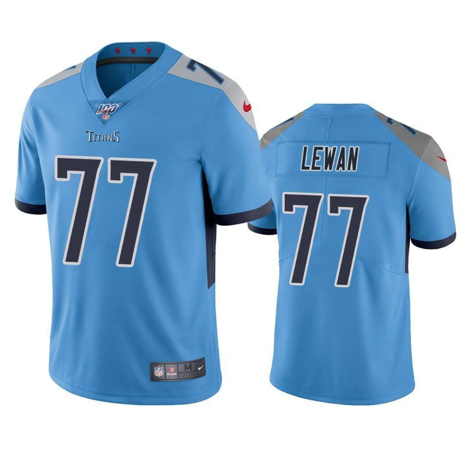 Men Tennessee Titans #77 Taylor Lewan Nike Light Blue 100th Vapor Limited NFL Jersey->tennessee titans->NFL Jersey